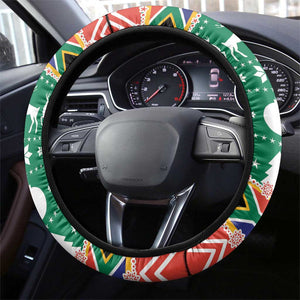 South Africa Springbok Steering Wheel Cover Christmas Tree - Lightning Art