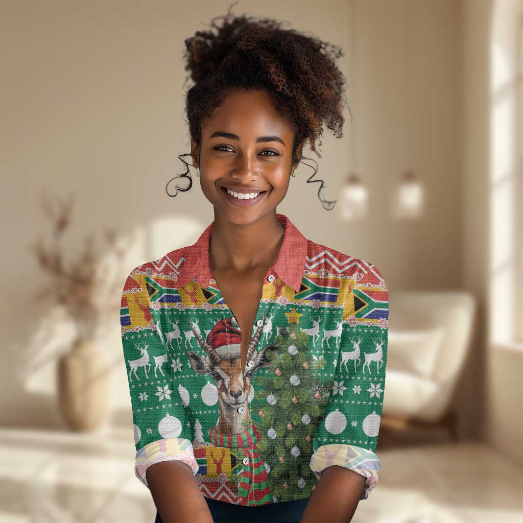 South Africa Springbok Women Casual Shirt Christmas Tree - Lightning Art