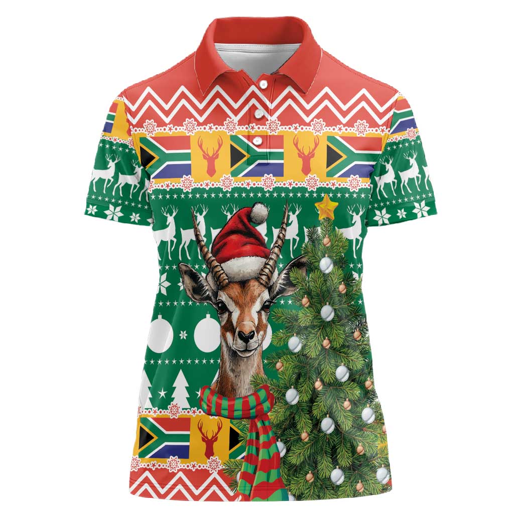 South Africa Springbok Women Polo Shirt Christmas Tree - Lightning Art