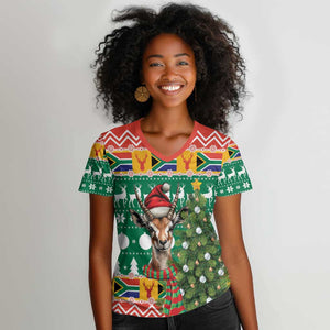 South Africa Springbok Women V-Neck T-Shirt Christmas Tree - Lightning Art