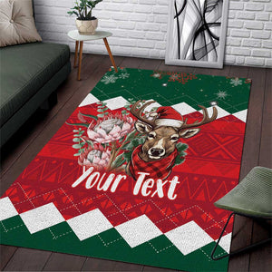 Personalized South Africa Merry Christmas Area Rug Springbok With King Protea