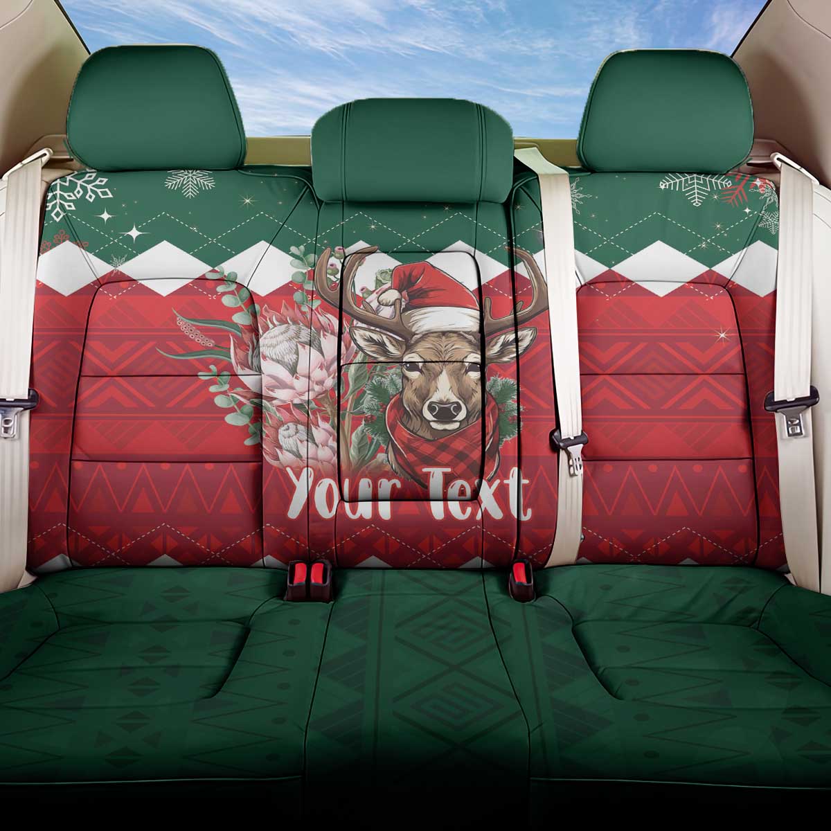 Personalized South Africa Merry Christmas Back Car Seat Cover Springbok With King Protea