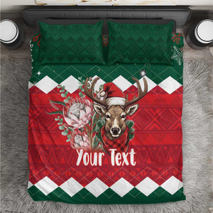 Personalized South Africa Merry Christmas Bedding Set Springbok With King Protea