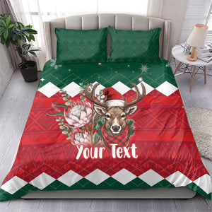 Personalized South Africa Merry Christmas Bedding Set Springbok With King Protea