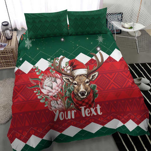 Personalized South Africa Merry Christmas Bedding Set Springbok With King Protea