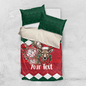 Personalized South Africa Merry Christmas Bedding Set Springbok With King Protea