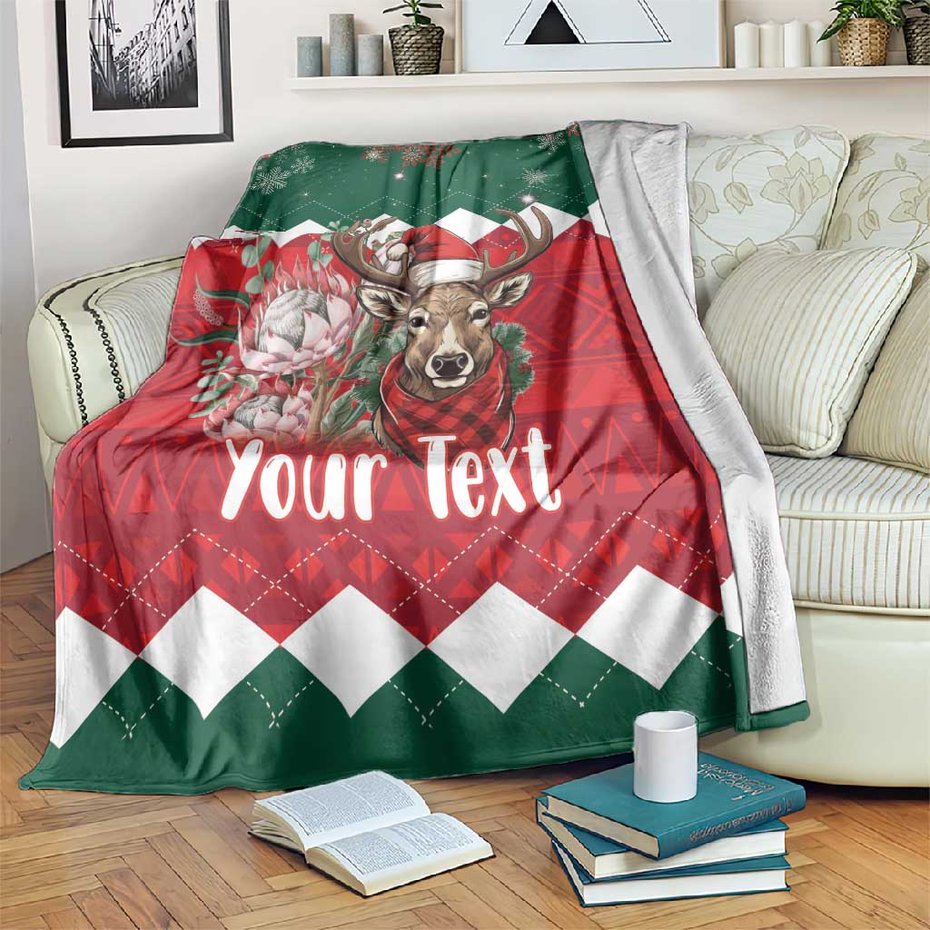 Personalized South Africa Merry Christmas Blanket Springbok With King Protea