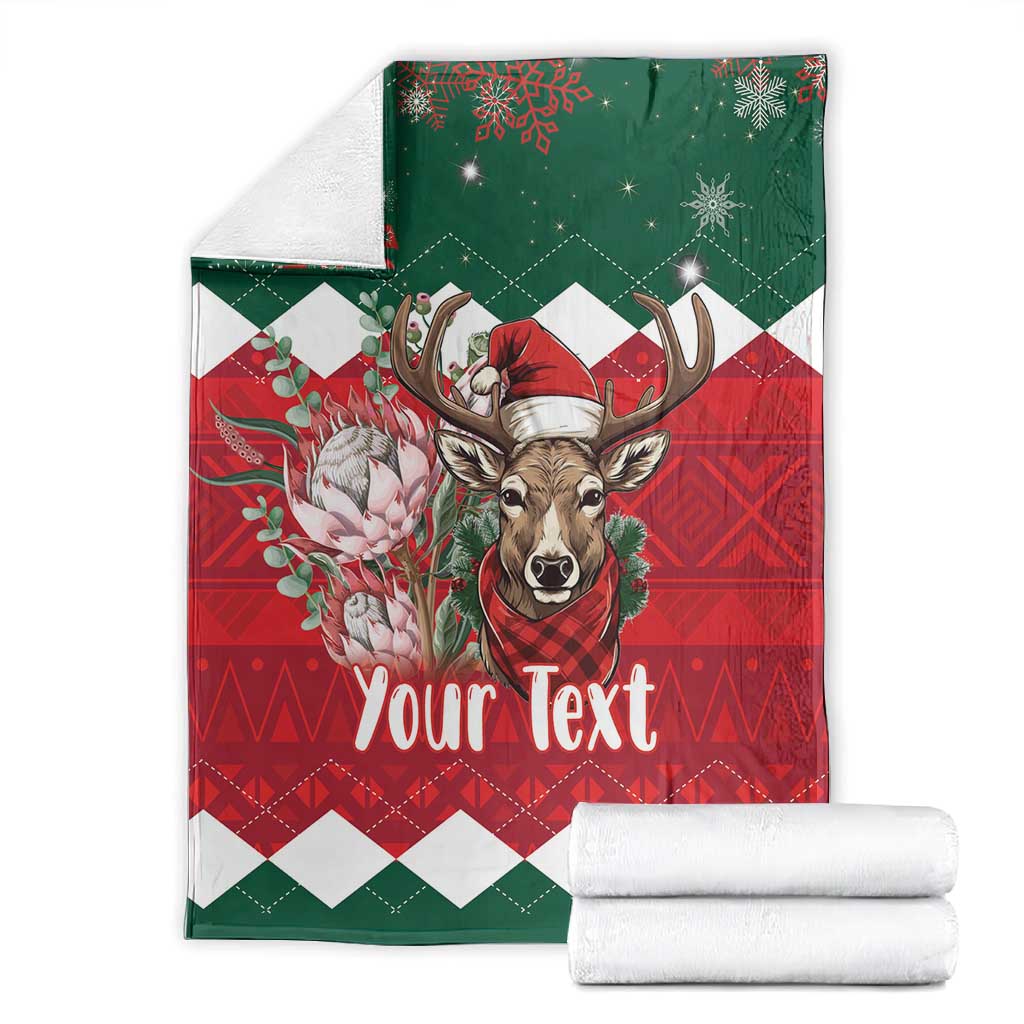 Personalized South Africa Merry Christmas Blanket Springbok With King Protea