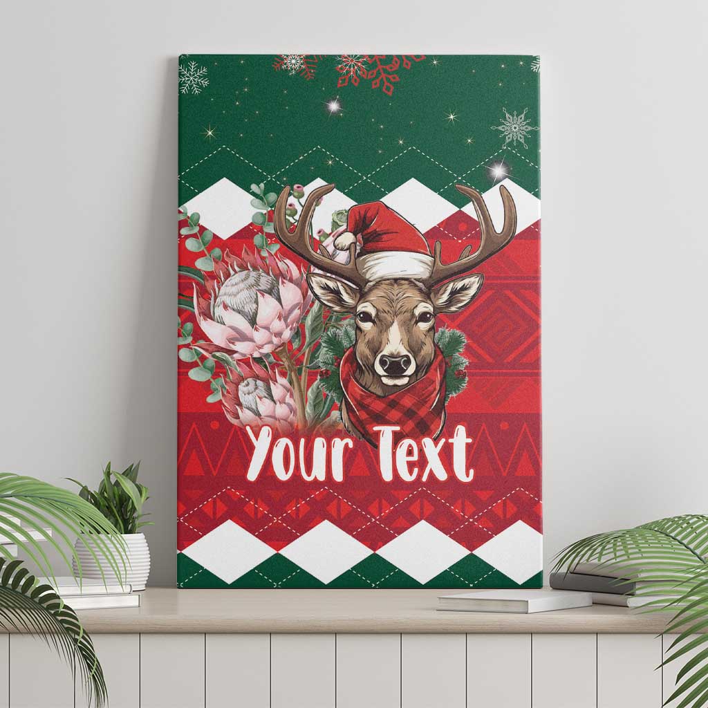 Personalized South Africa Merry Christmas Canvas Wall Art Springbok With King Protea