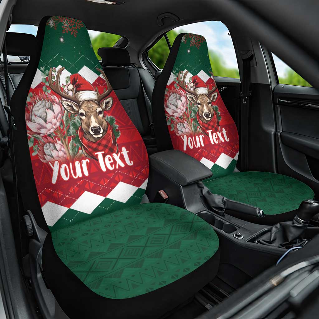 Personalized South Africa Merry Christmas Car Seat Cover Springbok With King Protea