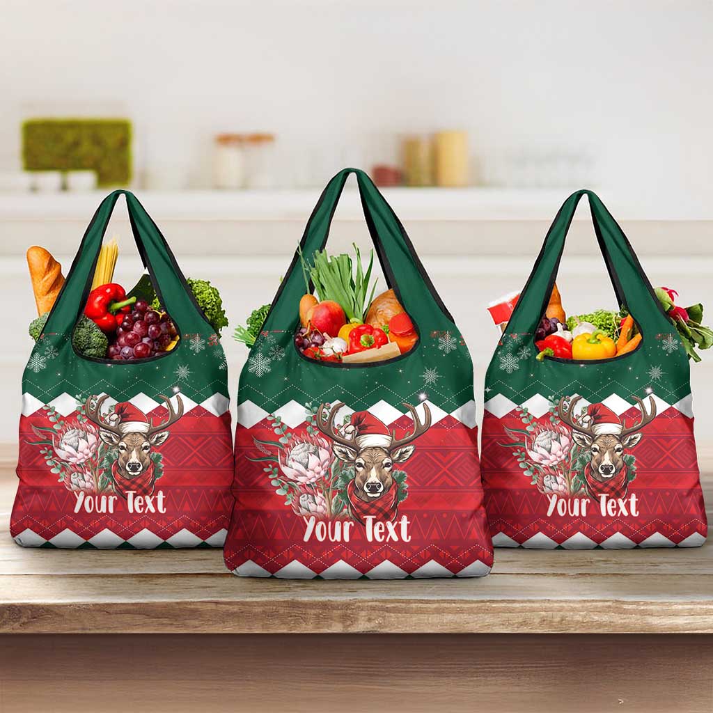 Personalized South Africa Merry Christmas Grocery Bag Springbok With King Protea
