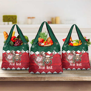 Personalized South Africa Merry Christmas Grocery Bag Springbok With King Protea