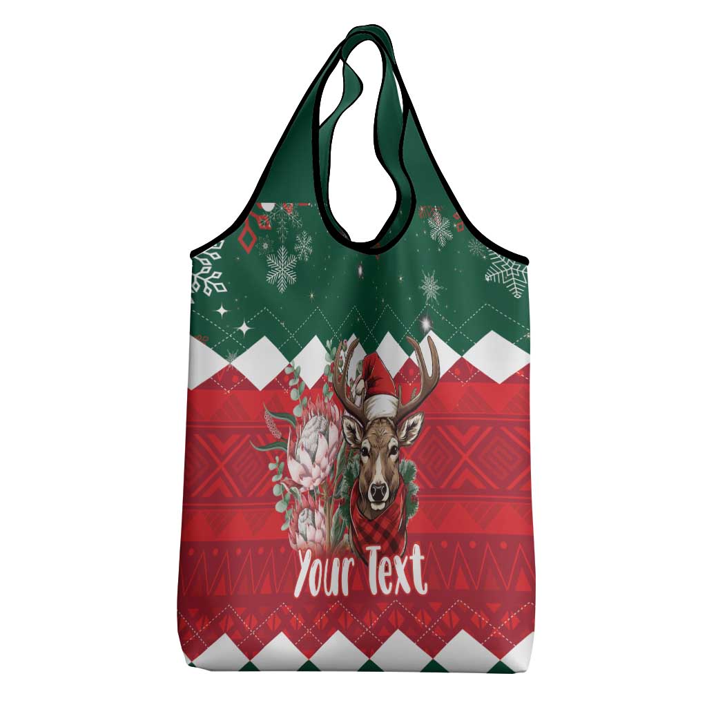 Personalized South Africa Merry Christmas Grocery Bag Springbok With King Protea