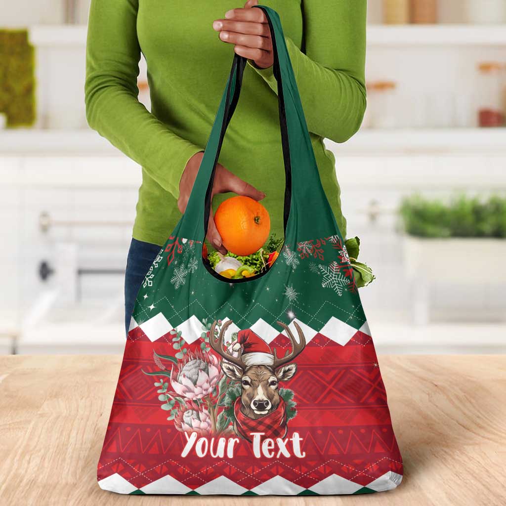 Personalized South Africa Merry Christmas Grocery Bag Springbok With King Protea