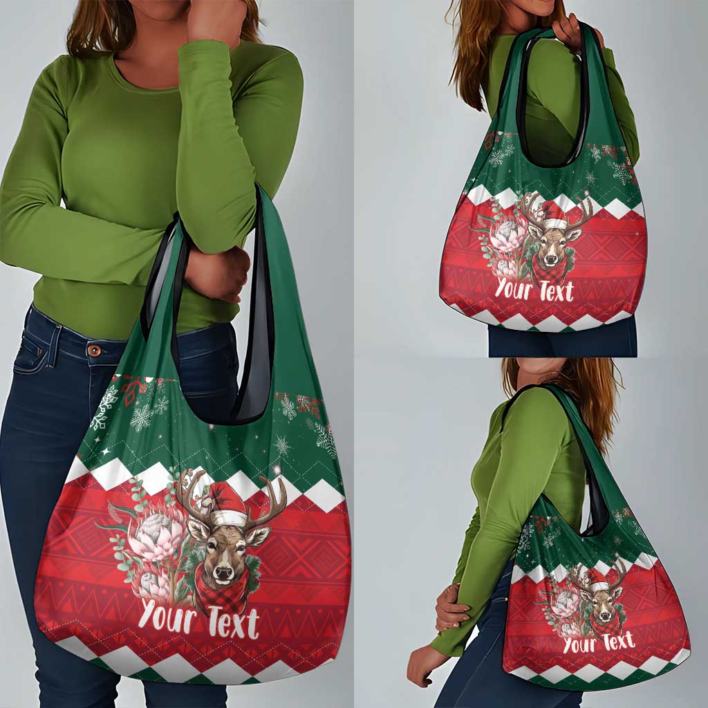 Personalized South Africa Merry Christmas Grocery Bag Springbok With King Protea