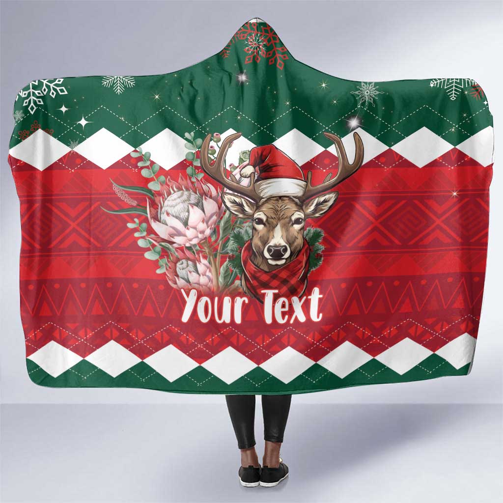 Personalized South Africa Merry Christmas Hooded Blanket Springbok With King Protea