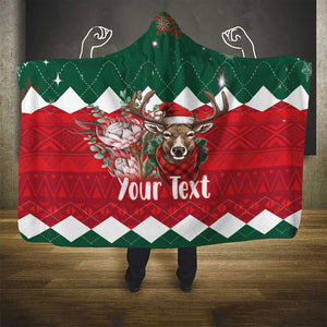 Personalized South Africa Merry Christmas Hooded Blanket Springbok With King Protea