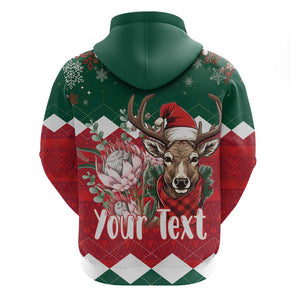 Personalized South Africa Merry Christmas Hoodie Springbok With King Protea