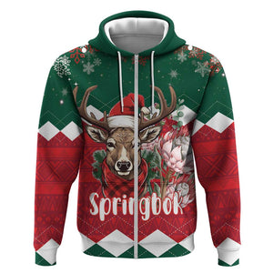 Personalized South Africa Merry Christmas Hoodie Springbok With King Protea