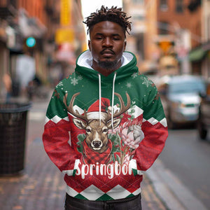 Personalized South Africa Merry Christmas Hoodie Springbok With King Protea