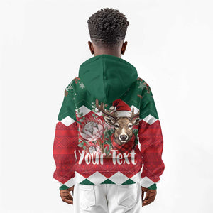 Personalized South Africa Merry Christmas Kid Hoodie Springbok With King Protea