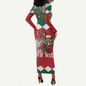 Personalized South Africa Merry Christmas Long Sleeve Bodycon Dress Springbok With King Protea