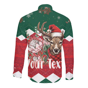 Personalized South Africa Merry Christmas Long Sleeve Button Shirt Springbok With King Protea