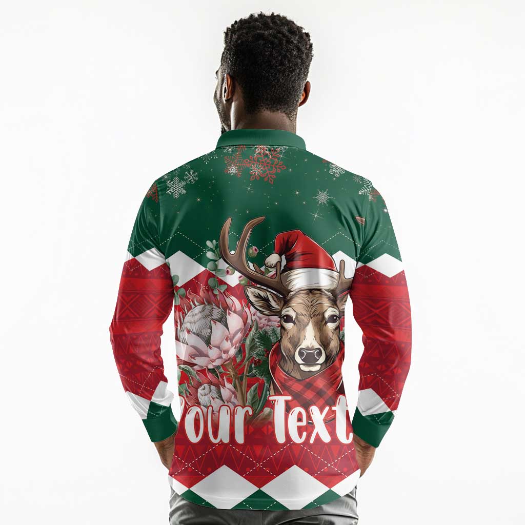 Personalized South Africa Merry Christmas Long Sleeve Polo Shirt Springbok With King Protea