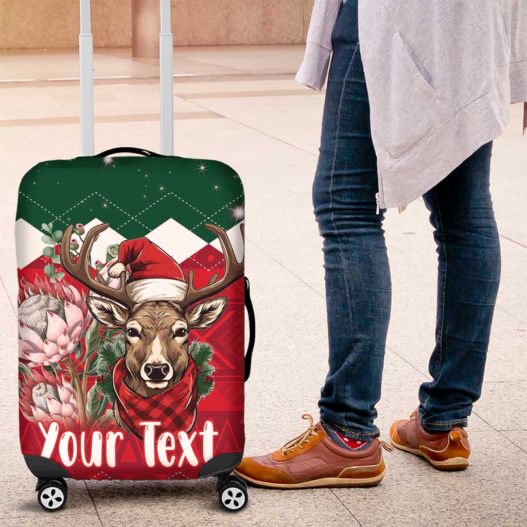 Personalized South Africa Merry Christmas Luggage Cover Springbok With King Protea