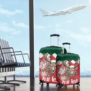 Personalized South Africa Merry Christmas Luggage Cover Springbok With King Protea