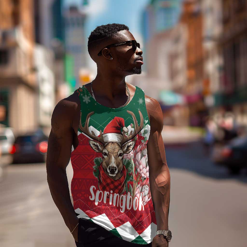 Personalized South Africa Merry Christmas Men Tank Top Springbok With King Protea