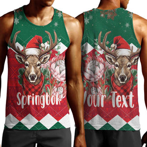 Personalized South Africa Merry Christmas Men Tank Top Springbok With King Protea