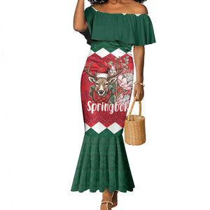 Personalized South Africa Merry Christmas Mermaid Dress Springbok With King Protea