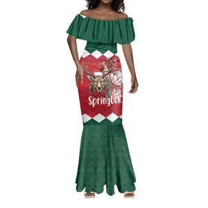 Personalized South Africa Merry Christmas Mermaid Dress Springbok With King Protea