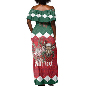 Personalized South Africa Merry Christmas Off Shoulder Maxi Dress Springbok With King Protea