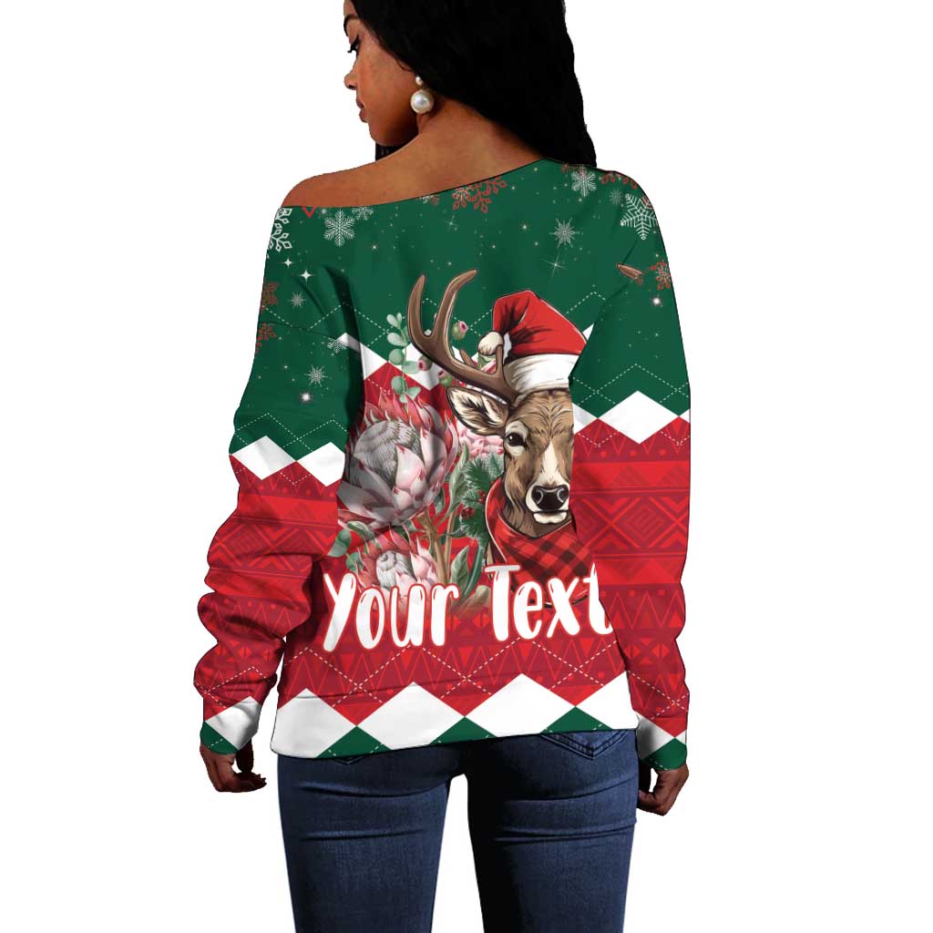 Personalized South Africa Merry Christmas Off Shoulder Sweater Springbok With King Protea