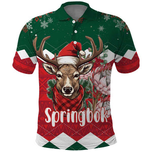 Personalized South Africa Merry Christmas Polo Shirt Springbok With King Protea