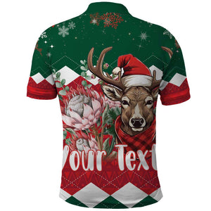 Personalized South Africa Merry Christmas Polo Shirt Springbok With King Protea