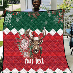 Personalized South Africa Merry Christmas Quilt Springbok With King Protea