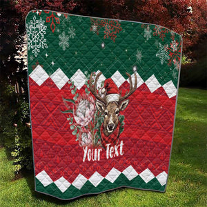 Personalized South Africa Merry Christmas Quilt Springbok With King Protea