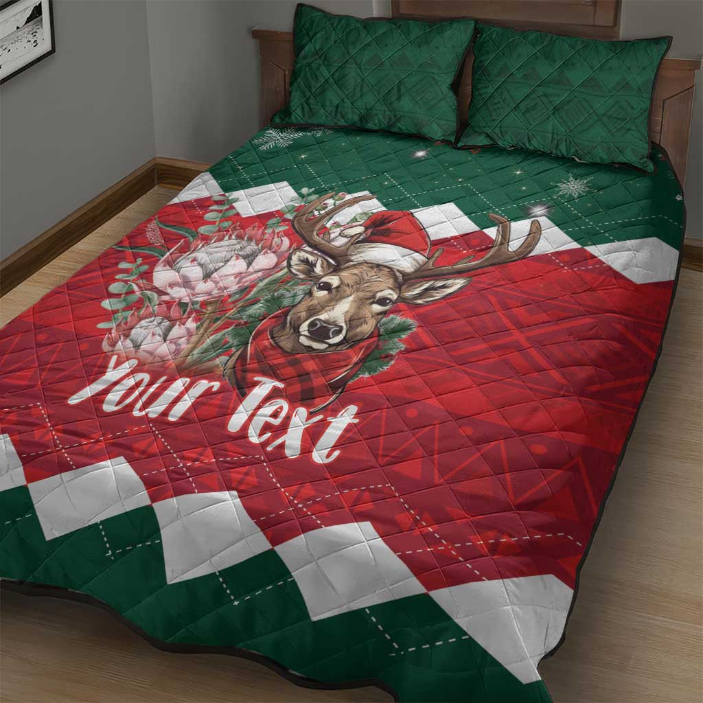 Personalized South Africa Merry Christmas Quilt Bed Set Springbok With King Protea