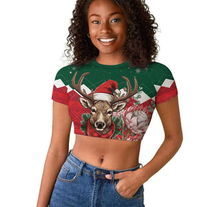 Personalized South Africa Merry Christmas Raglan Cropped T shirt Springbok With King Protea