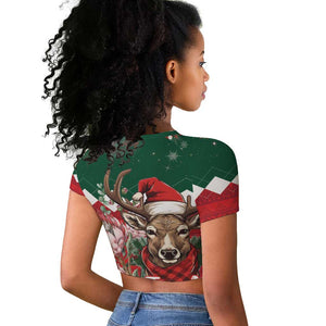 Personalized South Africa Merry Christmas Raglan Cropped T shirt Springbok With King Protea