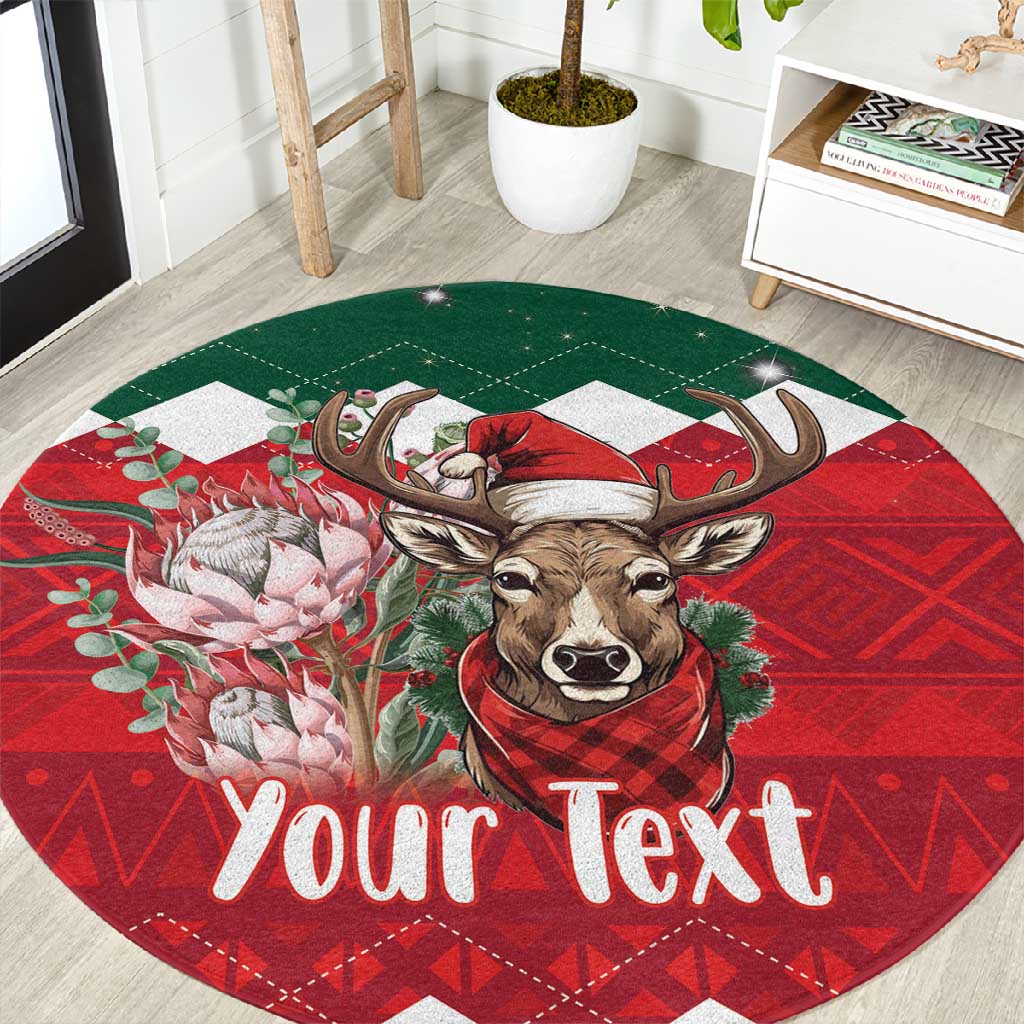 Personalized South Africa Merry Christmas Round Carpet Springbok With King Protea