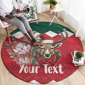 Personalized South Africa Merry Christmas Round Carpet Springbok With King Protea