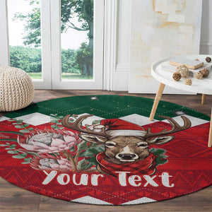 Personalized South Africa Merry Christmas Round Carpet Springbok With King Protea