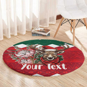 Personalized South Africa Merry Christmas Round Carpet Springbok With King Protea