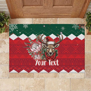 Personalized South Africa Merry Christmas Rubber Doormat Springbok With King Protea