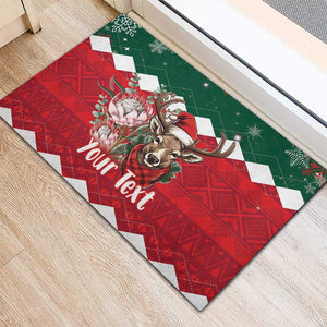 Personalized South Africa Merry Christmas Rubber Doormat Springbok With King Protea