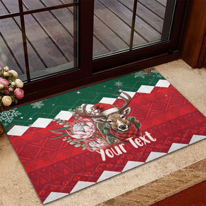 Personalized South Africa Merry Christmas Rubber Doormat Springbok With King Protea